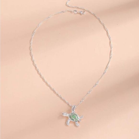 Silver Turtle Tortoise Pendant Necklace - Picture 5 of 5